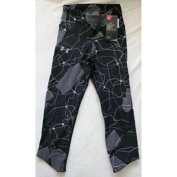 NWT! Under Armour‎ UA Black  Fly Fast Printed Capri Yoga Pants $60 X-Small XS - Picture 1 of 6